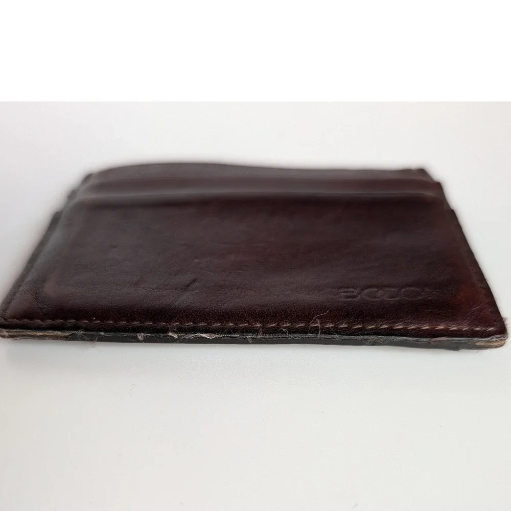 Boconi Mens Leather Card Case Wallet Brown Slim ID Window Front Pocket